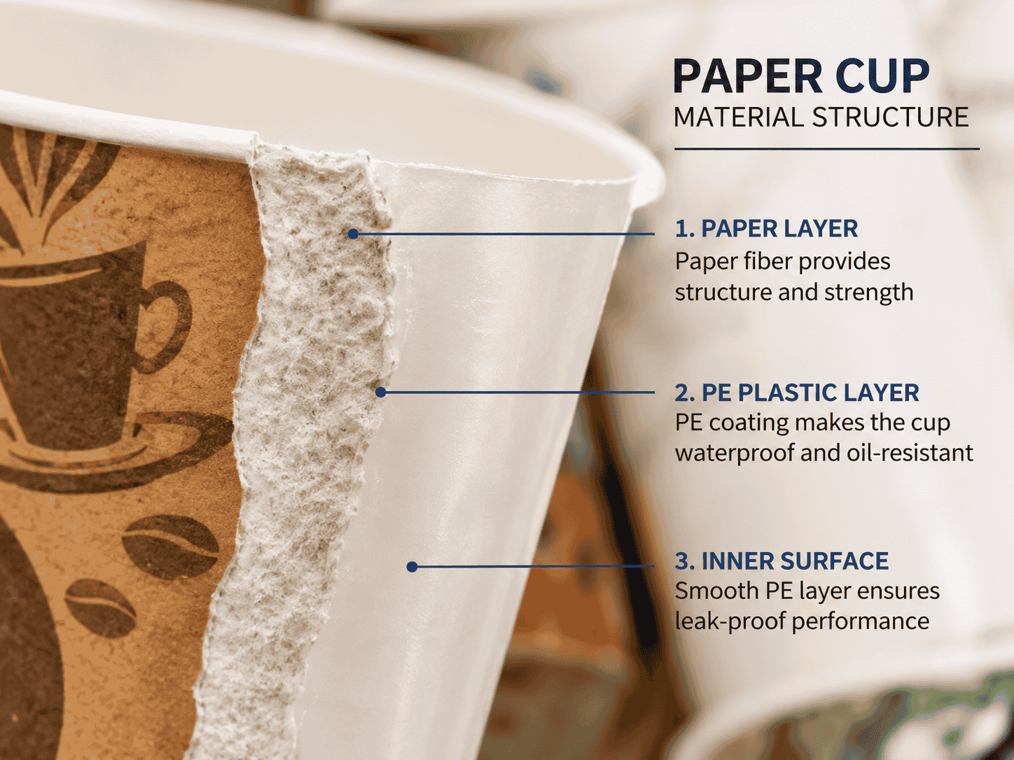Paper and plastic layers in a paper cup
