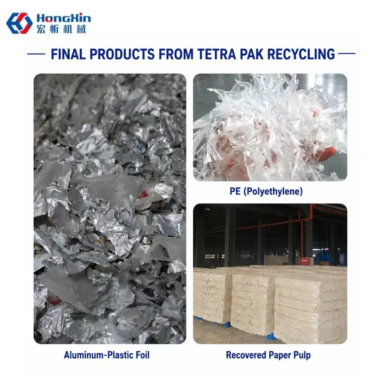 Recovered paper pulp, aluminum-plastic foil and separated PE